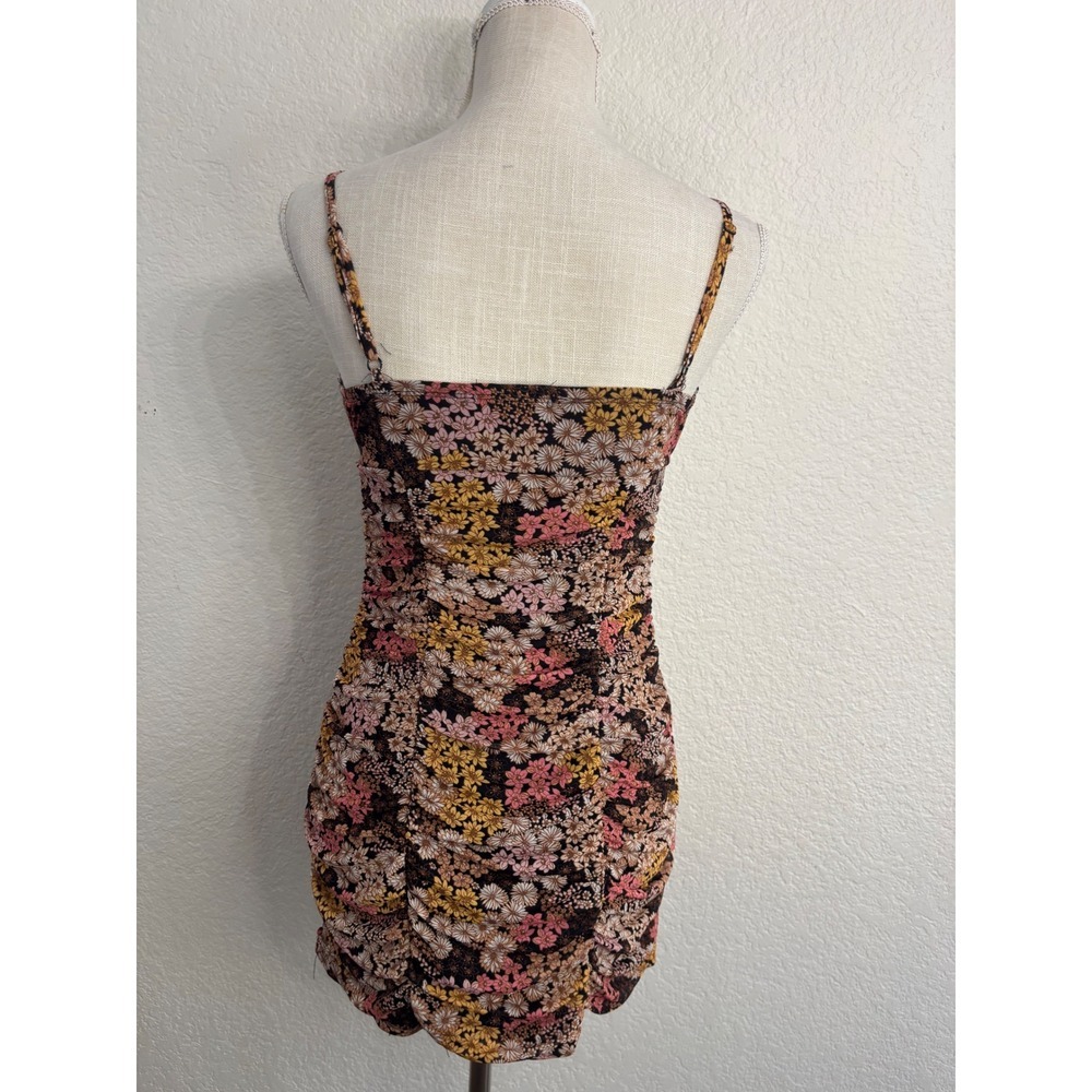 Ultra Flirt Bodycon Mini Dress Small Multicolor Floral Ruched Mesh Tie Front - Picture 2 of 8